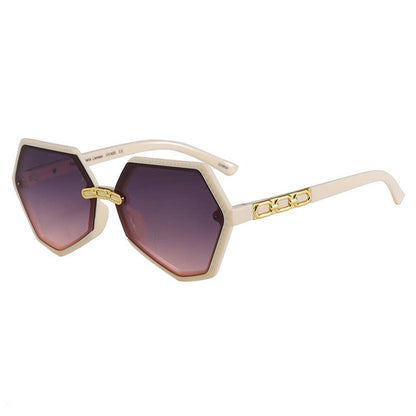 Hexagonal Frame With Gold Decor Arm Sunglasses 3223