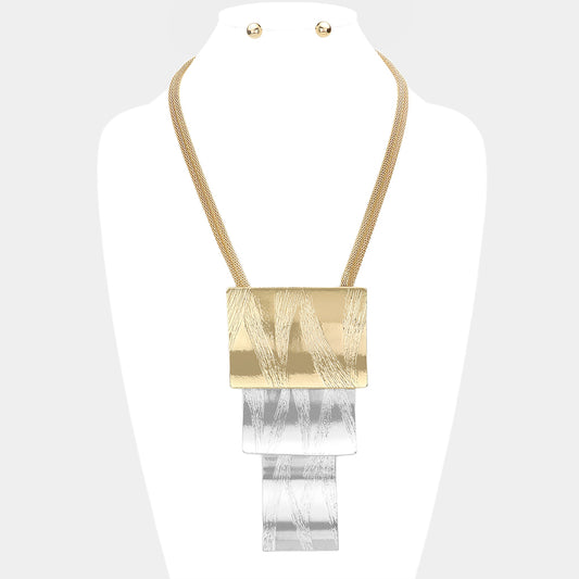 Triple Metal Rectangle Layered Necklace Set