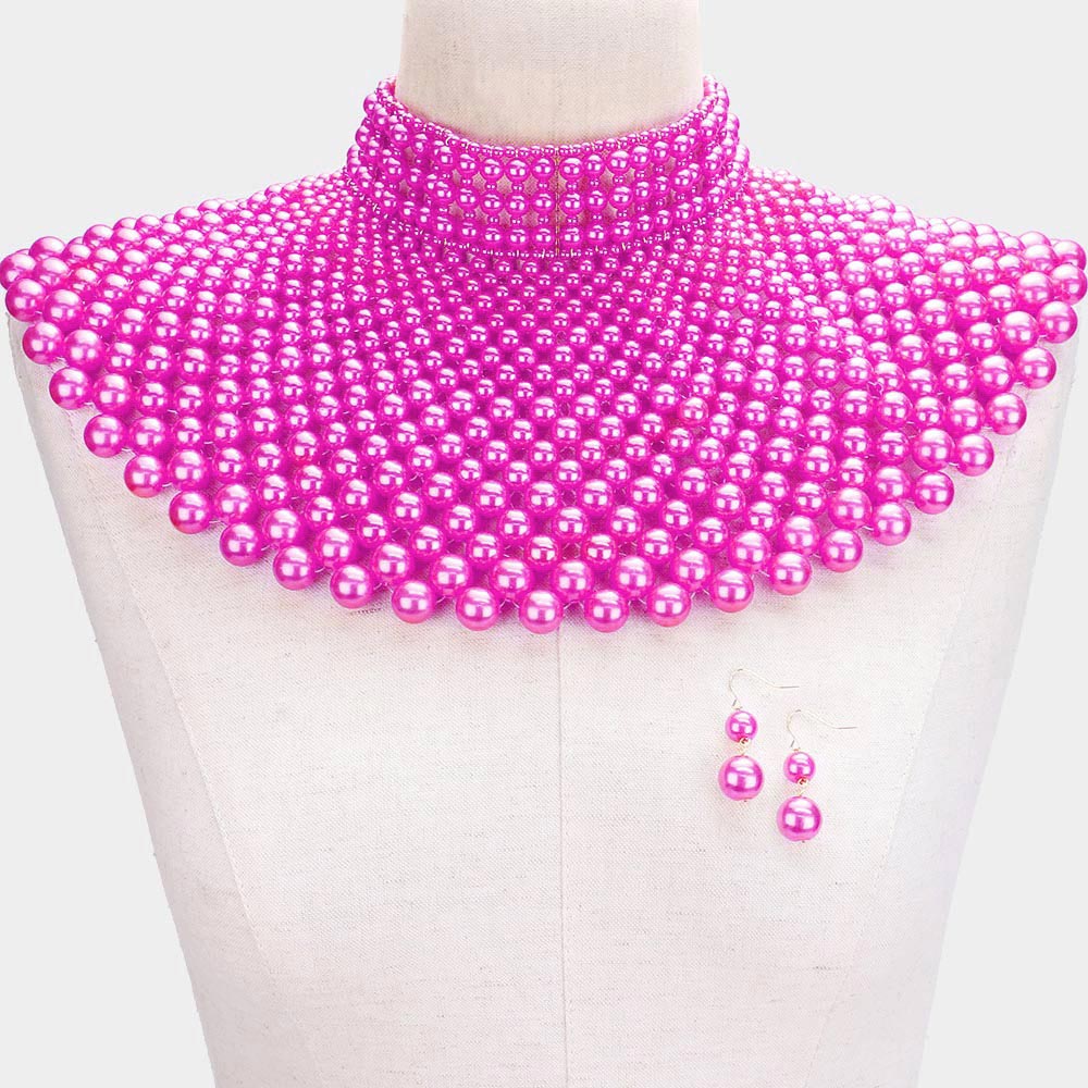 Luxurious Pearl Collar Necklace Set