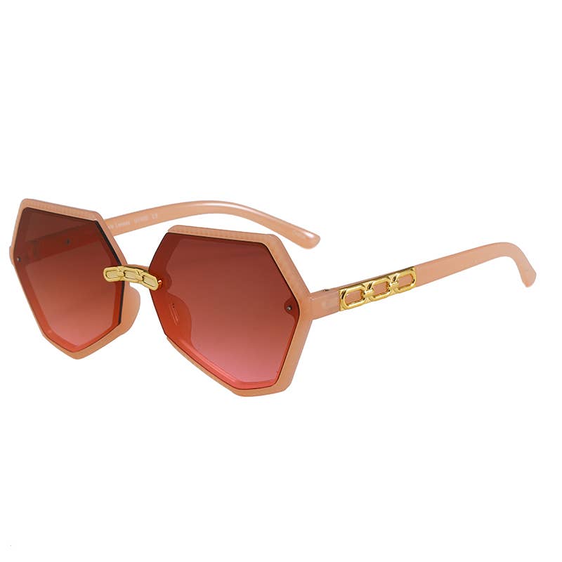 Hexagonal Frame With Gold Decor Arm Sunglasses 3223