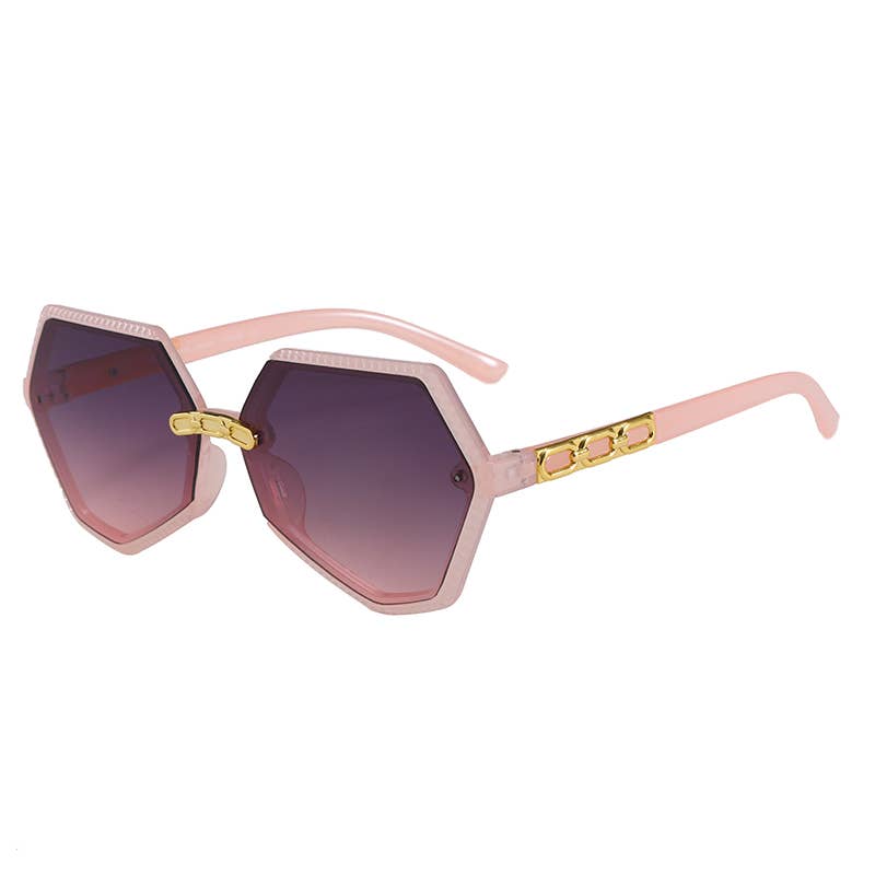 Hexagonal Frame With Gold Decor Arm Sunglasses 3223