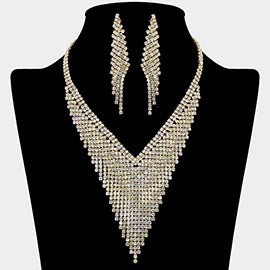 Crystal Rhinestone Marquise V-Collar Necklace Set