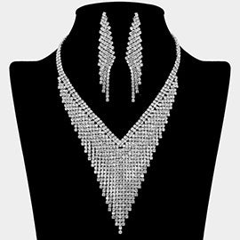 Crystal Rhinestone Marquise V-Collar Necklace Set