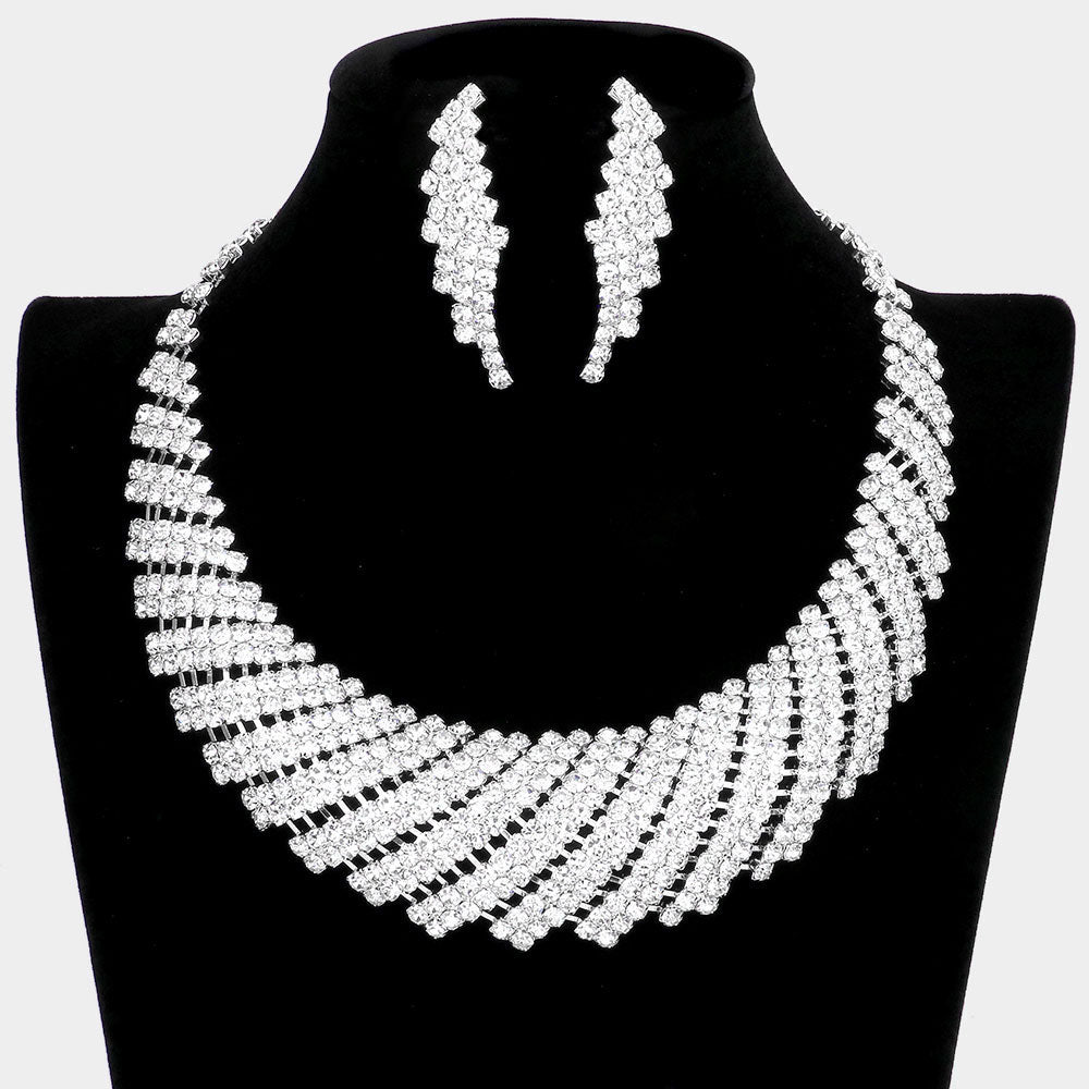 Rhinestone Tornado Collar Bib Necklace Set