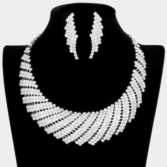 Rhinestone Tornado Collar Bib Necklace Set