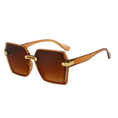 Large Trendy Frame With Gold Decor Arm Sunglasses 3224