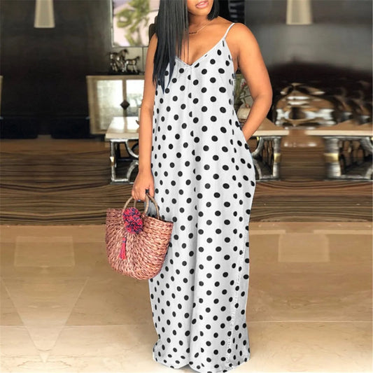 White Polka Dot Maxi Dress with pockets