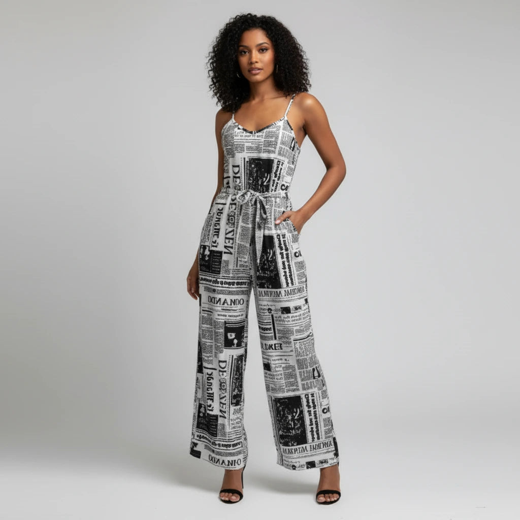 Sleeveless Newspaper Jumpsuit
