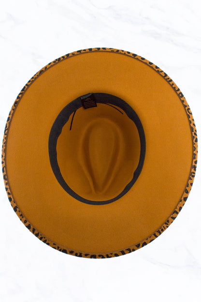 Wide Brim Peach Heart Leopard  Fedora Hat