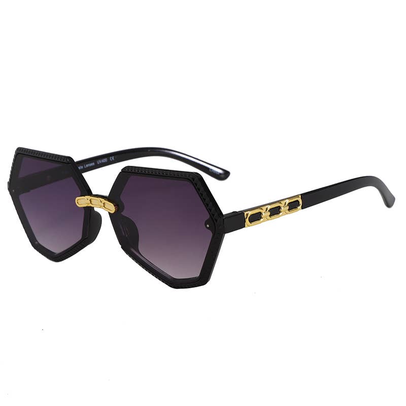Hexagonal Frame With Gold Decor Arm Sunglasses 3223