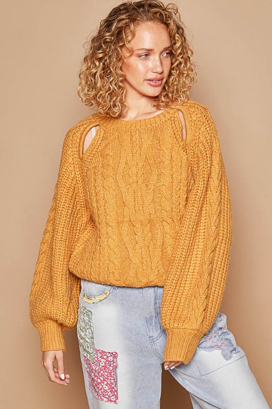 Cable Knit Cutout Long Sleeve Sweater