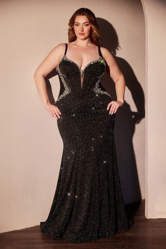 Black Crystal Strapless Fitted Dress Curvy Girl