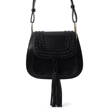 Faux Leather Braided Messenger Bag