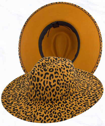 Wide Brim Peach Heart Leopard  Fedora Hat