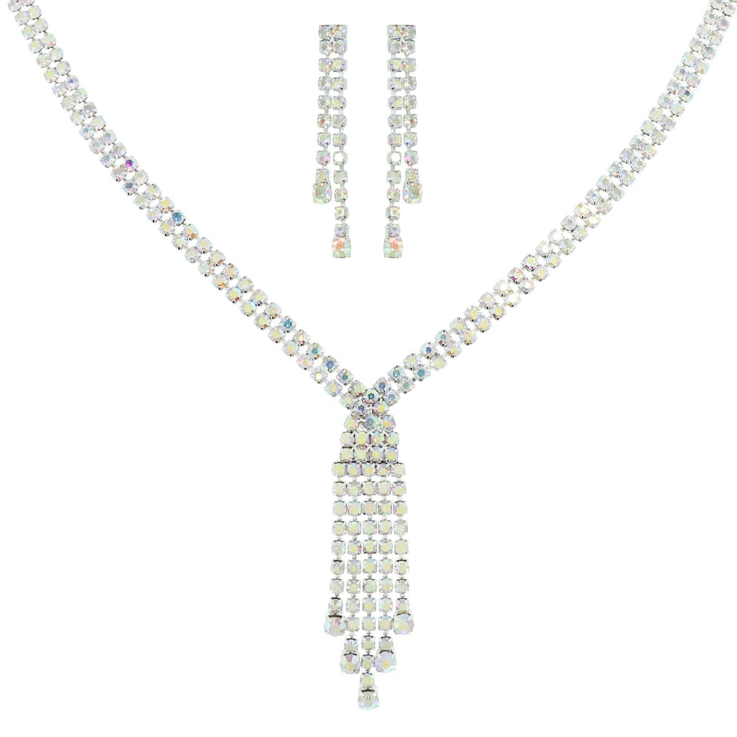 Crystal Rhinestone Tassel Lariat Necklace Set