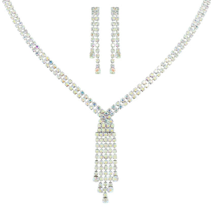 Crystal Rhinestone Tassel Lariat Necklace Set