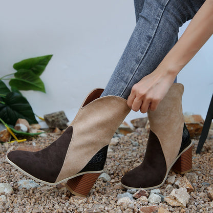 Suede Square Toe Block Heel Boots