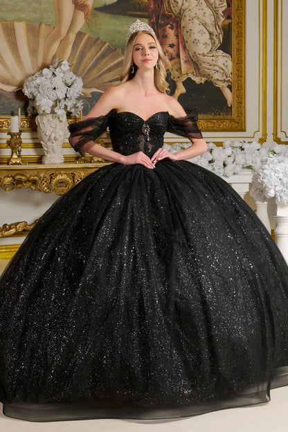 Sheer Bodice Lace Embellished Sweetheart Quinceanera Dress