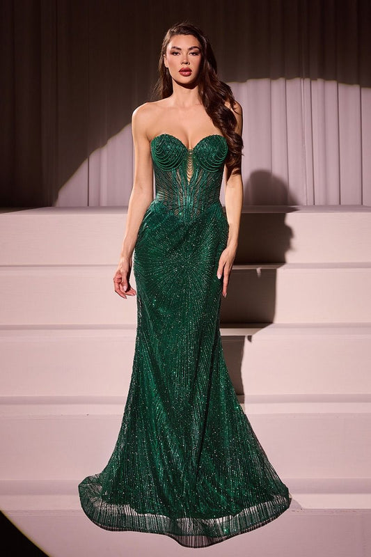 STRAPLESS GLITTER EMBELLISHED GOWN