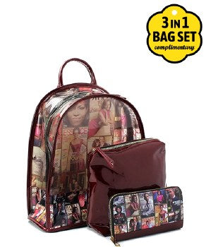 Clear Magazine 2 in 1 Backpack and Wallet with beautiful pictures of Michelle Obama