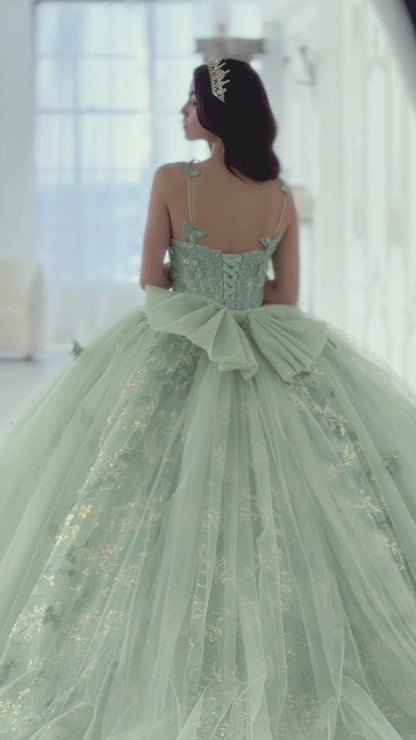 SAGE LAYERED TULLE BALL GOWN