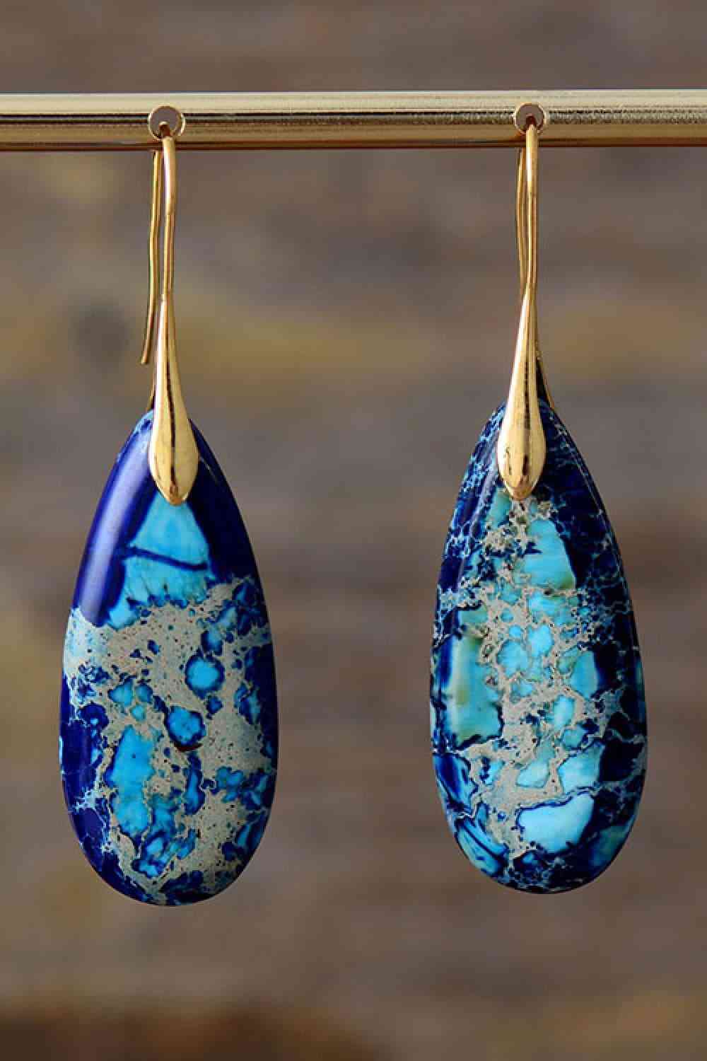 Handmade Teardrop Shape Natural Stone Dangle Earrings